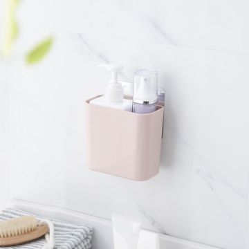 Pink Wall-mounted Bathroom Rack with Suction Cup Storage - 1