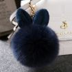 Dark Blue Fake Rabbit Fur Pom Keychain Ball - 1