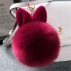 Wine Red Fake Rabbit Fur Pom Pom Ball Keychain - 1