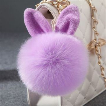 Purple Fur Pom Keychains Fake Rabbit Fur Ball Keychain - 1