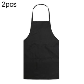 2PCS Black Kitchen Chef Aprons With Pockets for Cooking & Baking - 1