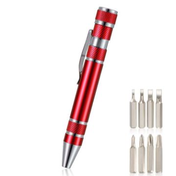 8 In 1 Multifunctional Red Mini Aluminum Tool Pen Screwdriver Set - 1