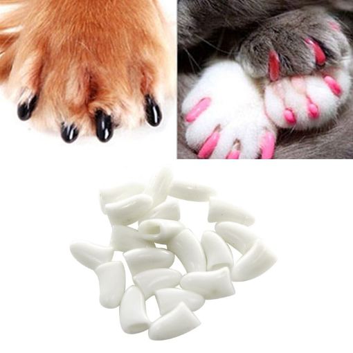 Silicone Cat Nail Caps - 20 PCS, Size L, White Paw Protectors - 1