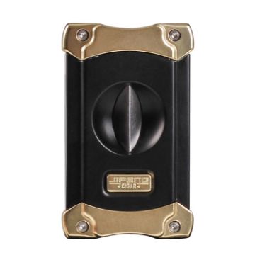 JIFENG 3 In 1 V Cigar Scissors Holder Cutter with Puncher (Gold Black) - 1