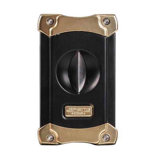 JIFENG 3 In 1 V Cigar Scissors Holder Cutter with Puncher (Gold Black) - 1