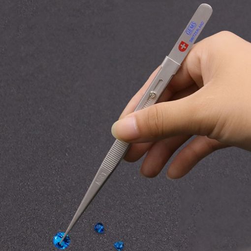 Stainless Steel Non-Slip Jewelry Tweezers with Slot and Lock - 1
