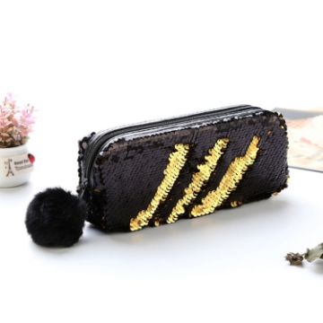Reversible Sequin Pencil Case - Black+Gold, Super Big, Girls Gift - 1