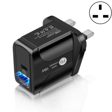 18W PD + QC 3.0 Fast Charger with LED - UK Plug, Black - 1