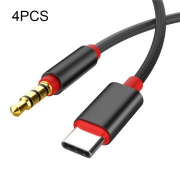 4 PCS 3.5mm To Type-C Audio Cable Adapter for Mobile Phone (Black) - 1