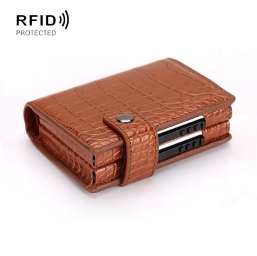 Dual Card RFID Anti-Theft Wallet in Crocodile Coffee Pattern - 1