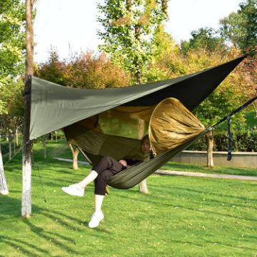 Army Green Mosquito Net Hammock with Sunshade for Camping - 1