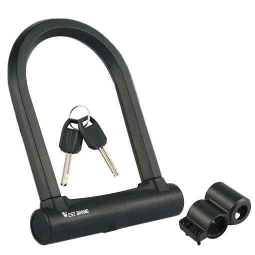 WEST BIKING XL U-Shaped Bicycle Key Lock, Anti-Theft, Black - 1