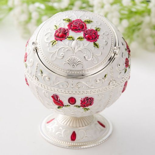 Silver Globe Ashtray with Lid - Holiday Gift & Table Decor - 1