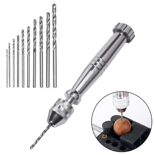 Aluminum Alloy Hand Twist Drill + 10 Drill Bits Punch - 1