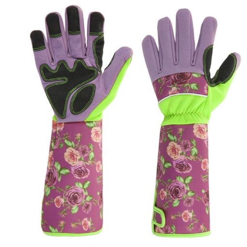 Stab Resistant Gardening Gloves, Pink, Extended Wrist, Print Sleeve - 1
