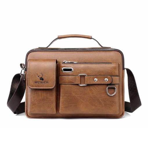 WEIXIER D235 Men Shoulder Bag Portable Light Brown PU Handbag - 1