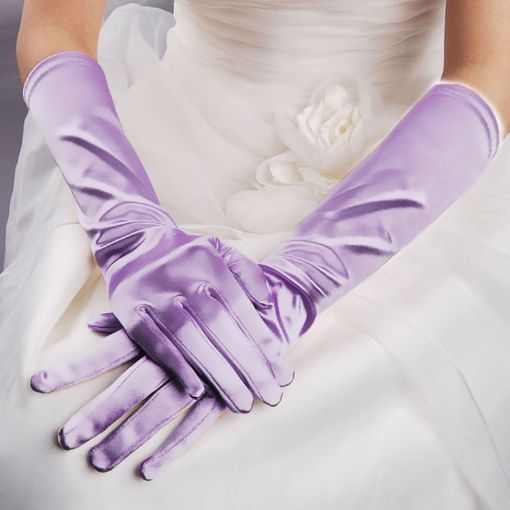 Bride Long Satin Vintage Wedding Gloves, Sunscreen (Light Purple) - 1