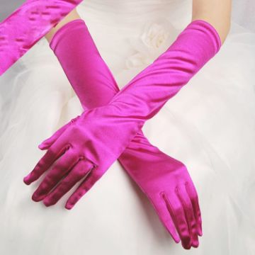 Satin Rose Red Bride Wedding Gloves, Long Vintage Sunscreen Dress - 1