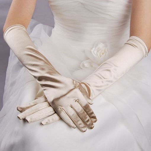 Vintage Satin Wedding Gloves, Long Champagne Sunscreen Bride Gloves - 1