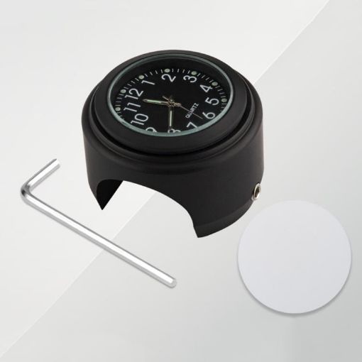Aluminum Alloy Motorcycle Handlebar Clock, Black on Black - 1