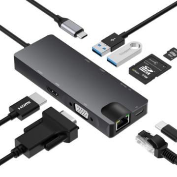 8-in-1 Type-C Dock: HDMI, VGA, RJ45, USB3.0 - Gray - 1