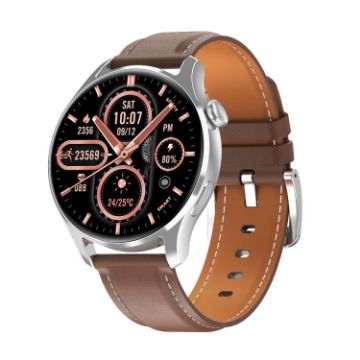 HD3 1.32" Silver Leather Smart Watch with Heart Rate & Payment - 1