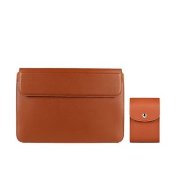 PU08DZ 13.3" Cowhide Yellow Leather Laptop Liner Bag with Stand - 1