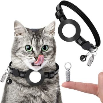 Anti-Lost Black Pet Collar Pendant with Bell for Airtag - 1