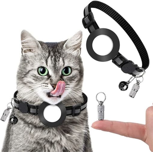 Anti-Lost Black Pet Collar Pendant with Bell for Airtag - 1