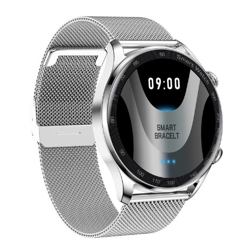 AK32 1.36" IPS Smart Watch, Bluetooth Call, Blood Oxygen, Silver Band - 1