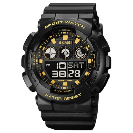 SKMEI 1857 Black Gold Waterproof Electronic Watch with PU Strap - 1