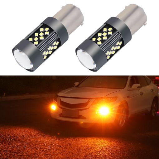 1156 12V 7W Strobe LED Car Fog Light Pair (Orange) - 1