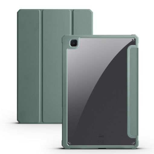Samsung Galaxy Tab S6 Lite Acrylic 3-Fold Smart Case (Dark Green) - 1