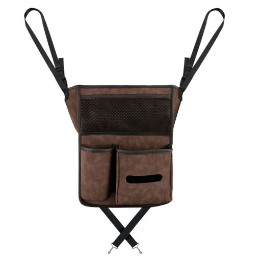 Sheepskin Leather Car Console Hanging Storage Bag (Brown) - 1