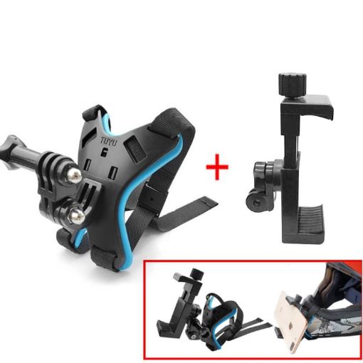 TUYU Blue Motorcycle Helmet Mount for Camera & Phone Clip - 1