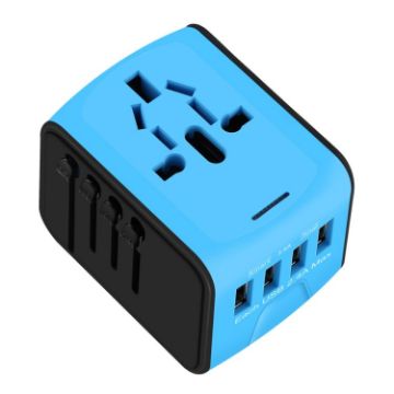 BMAX 199-04U Travel USB Converter with 4 Universal Sockets (Blue-Black) - 1