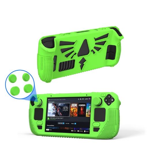 Steam Deck V V4-1 Pocket Console Silicone Case with Holder (Green) - 1