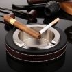 Metal & Cowhide Leather Cigar Ashtray - Silver, Personalized - 1
