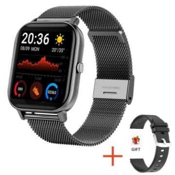 H10 Smart Watch 1.69" Screen, Heart Rate/BP/Sleep, Black Net+Silicone - 1