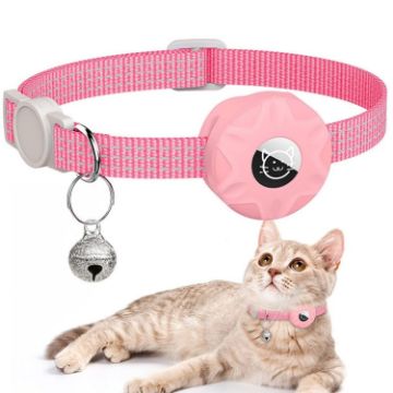 Reflective Pink Pet Collar with Bell & AirTag Silicone Case - 1