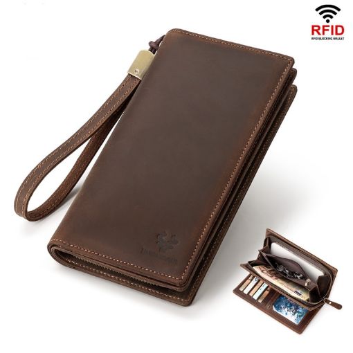 HUMERPAUL RFID Leather Wallet Long Men Brown Mobile Phone Holder - 1
