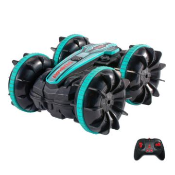 Amphibious Stunt RC Car: Double-Sided, 2.4G, Green Electric Toy - 1