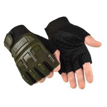 Children's Army Green Half-Finger Gloves for Skating & Riding - 1