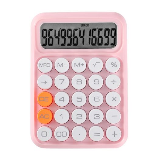Pink 12-Digit Mechanical Keyboard Calculator for Office & Exams - 1