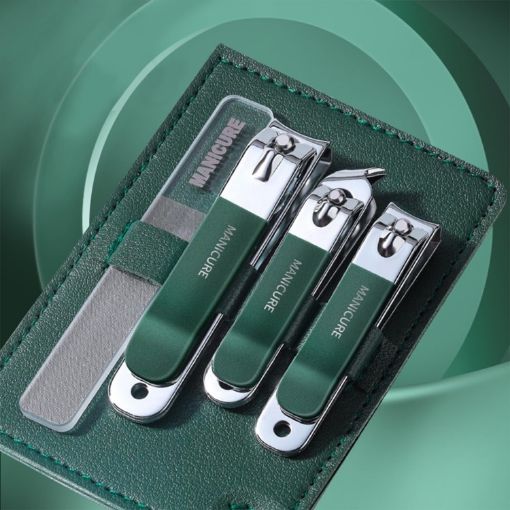 4pcs Stainless Steel Nail Knife Set with Portable Bag, Dark Green - 1