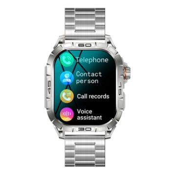 K63 1.96" Silver Steel Bluetooth Call Smart Watch with Health Monitoring - 1
