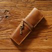 Retro Leather Pen Curtain Pencil Case with Key (Crazy Horse Brown) - 1