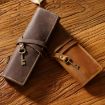 Retro Leather Pen Curtain Pencil Case with Key (Crazy Horse Brown) - 3