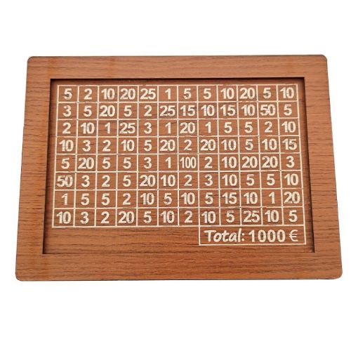 Light Brown Wooden Money Box Piggy Bank with Counter 1000 Euros - 1