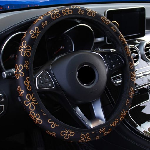 Five Star Flower Orange Car Steering Wheel Cover, No Elastic Band - 1